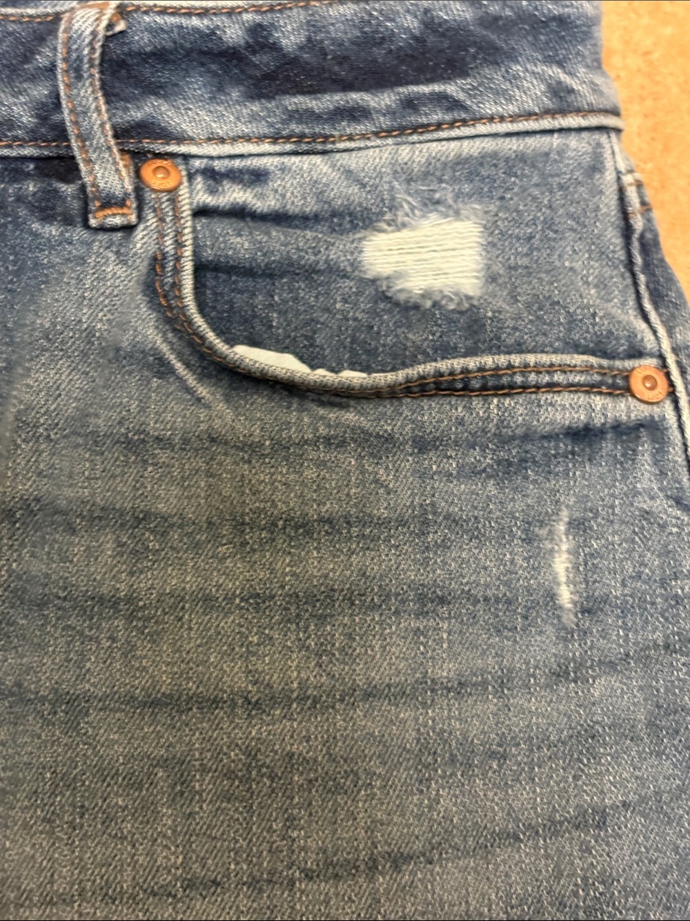 LOFT Medium Blue Denim Skirt with Frayed Hem - Picture 12 of 14